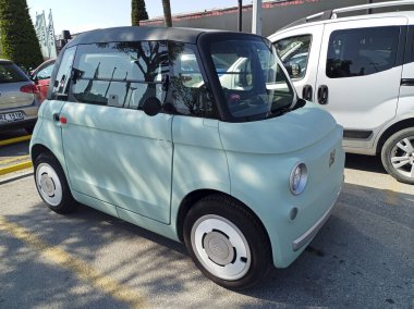 Istanbul, Turkey - July 30, 2024: Fiat Topolino EV had been parked in a parking lot of a mall at Istanbul clipart