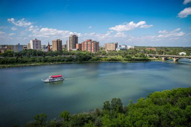 Saskatoon, Saskatchewan, Kanada şehir merkezinin hava manzarası