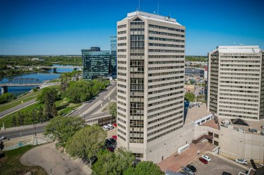 Saskatoon, Saskatchewan, Kanada şehir merkezinin hava manzarası