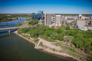 Saskatoon, Saskatchewan, Kanada şehir merkezinin hava manzarası