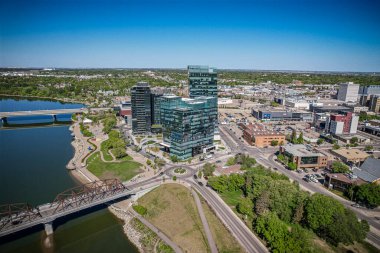 Saskatoon, Saskatchewan, Kanada şehir merkezinin hava manzarası