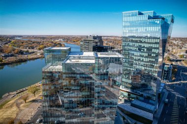 Saskatoon, Saskatchewan, Kanada şehir merkezinin hava manzarası