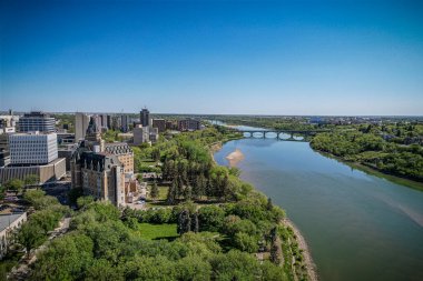 Saskatoon, Saskatchewan, Kanada şehir merkezinin hava manzarası