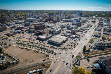Saskatoon, Saskatchewan, Kanada şehir merkezinin hava manzarası