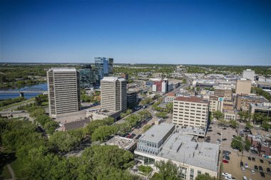 Saskatoon, Saskatchewan, Kanada şehir merkezinin hava manzarası