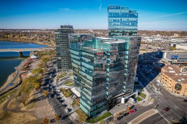 Saskatoon, Saskatchewan, Kanada şehir merkezinin hava manzarası