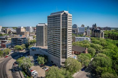 Saskatoon, Saskatchewan, Kanada şehir merkezinin hava manzarası