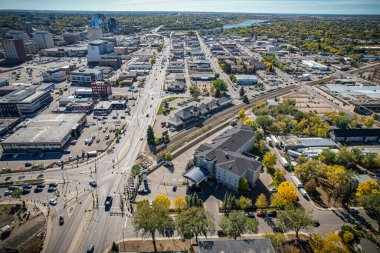 Saskatoon, Saskatchewan, Kanada şehir merkezinin hava manzarası