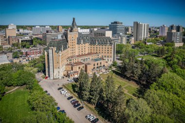 Saskatoon, Saskatchewan, Kanada şehir merkezinin hava manzarası