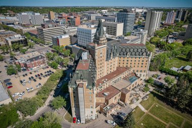 Saskatoon, Saskatchewan, Kanada şehir merkezinin hava manzarası