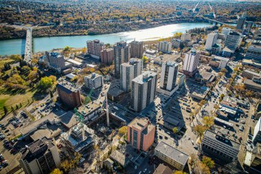 Saskatoon, Saskatchewan, Kanada şehir merkezinin hava manzarası