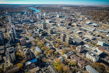 Saskatoon, Saskatchewan, Kanada şehir merkezinin hava manzarası