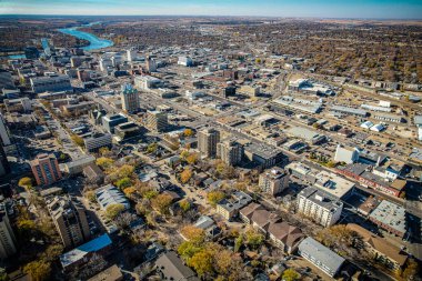 Saskatoon, Saskatchewan, Kanada şehir merkezinin hava manzarası