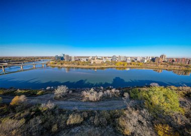 Saskatoon, Saskatchewan, Kanada şehir merkezinin hava manzarası