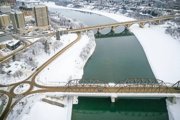 Aerial View City Saskatoon Province Saskatchewan Canada Winter — Stock Photo, Image