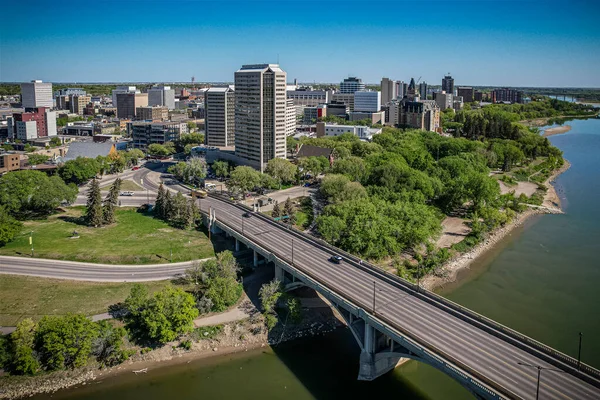 Saskatoon Saskatchewan Kanada Şehir Merkezinin Hava Manzarası — Stok fotoğraf