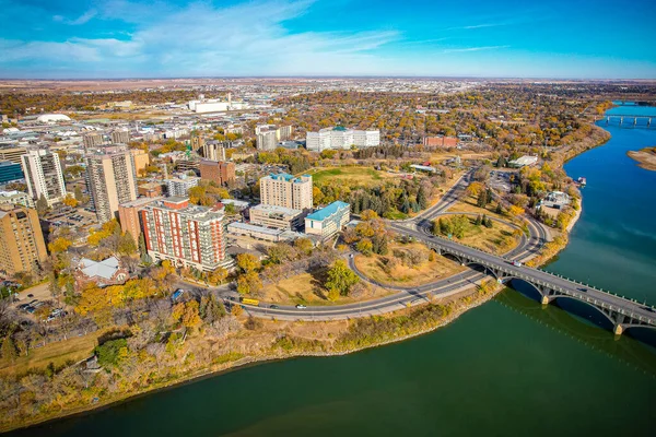 Aerial View Downtown Neighborhood Saskatoon Saskatchewan Canada — Stock Photo, Image