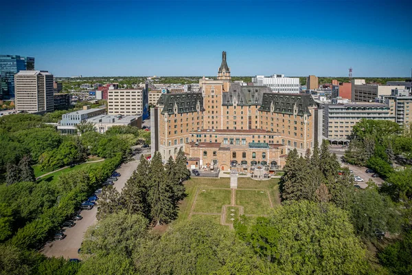 Luchtfoto Van Binnenstad Van Saskatoon Saskatchewan Canada — Stockfoto