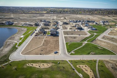 Aerial view of Brighton which is a neighbourhood in Saskatoon, Saskatchewan, and is the first of several communities planned for the Holmwood Suburban Development Area on the east side of the city. clipart