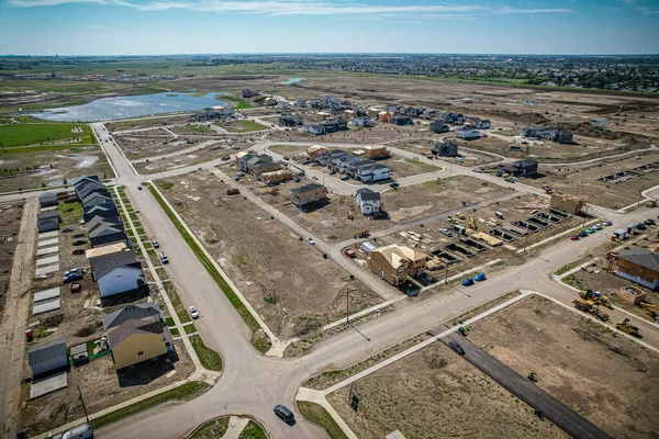 stock image Aerial view of Brighton which is a neighbourhood in Saskatoon, Saskatchewan, and is the first of several communities planned for the Holmwood Suburban Development Area on the east side of the city.