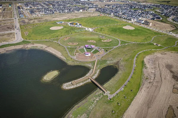 stock image Aerial view of Brighton which is a neighbourhood in Saskatoon, Saskatchewan, and is the first of several communities planned for the Holmwood Suburban Development Area on the east side of the city.