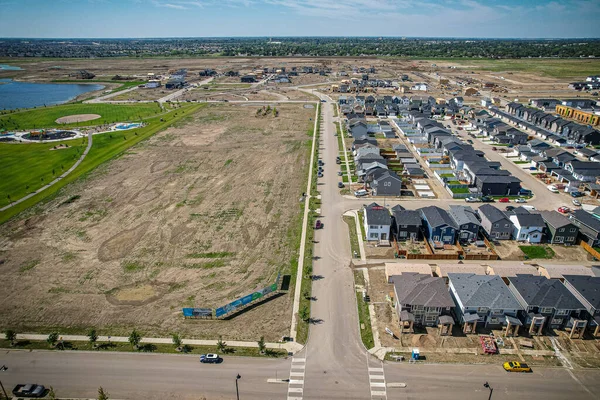 stock image Aerial view of Brighton which is a neighbourhood in Saskatoon, Saskatchewan, and is the first of several communities planned for the Holmwood Suburban Development Area on the east side of the city.