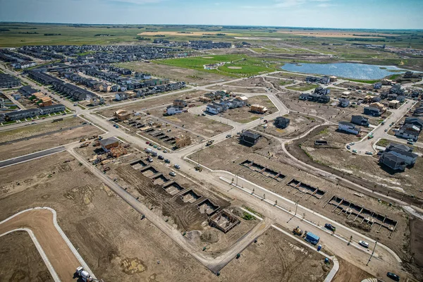 stock image Aerial view of Brighton which is a neighbourhood in Saskatoon, Saskatchewan, and is the first of several communities planned for the Holmwood Suburban Development Area on the east side of the city.