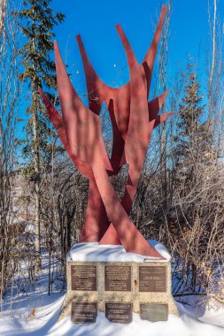 Kışın Gabriel Dumont Parkı. Saskatchewan, Kanada 'nın Saskatoon şehrinde yer almaktadır.