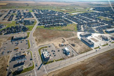 Aerial drone view of the small city of Warman, Saskatchewan, Canada