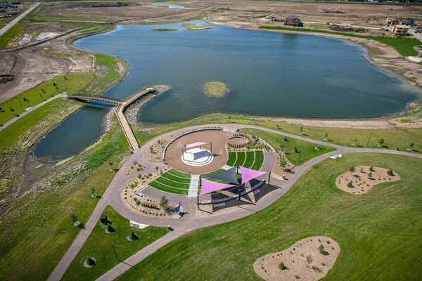 stock image Aerial view of Brighton which is a neighbourhood in Saskatoon, Saskatchewan, and is the first of several communities planned for the Holmwood Suburban Development Area on the east side of the city.