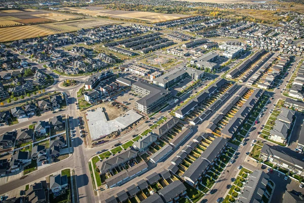 Impressionante Perspectiva Aves Olho Bairro Evergreen Saskatoon Mostrando Layout Urbano — Fotografia de Stock