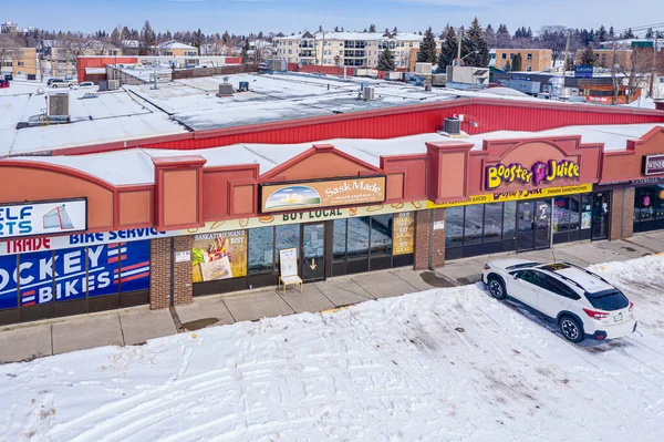 Experience Winter Charm 8Th Street Saskatoon Drone Image Captures Snowy — Stock Photo, Image
