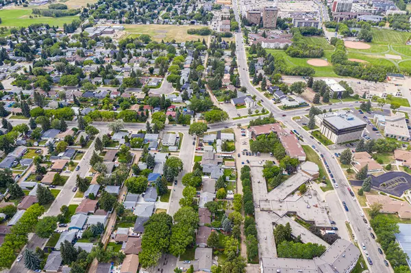 Discover Eastview in Saskatoon from above. This drone image showcases the neighborhoods charming streets, family-friendly parks, and community spirit, all under the expansive Saskatchewan sky.