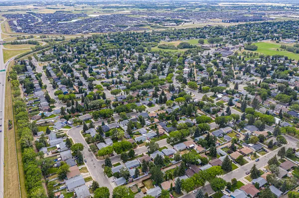 Discover Eastview in Saskatoon from above. This drone image showcases the neighborhoods charming streets, family-friendly parks, and community spirit, all under the expansive Saskatchewan sky.