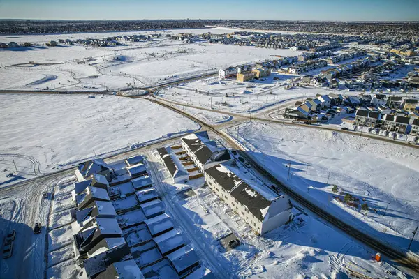 Drone Disparou Sobre Willowgrove Saskatoon Destacando Sua Beleza Residencial Ruas — Fotografia de Stock