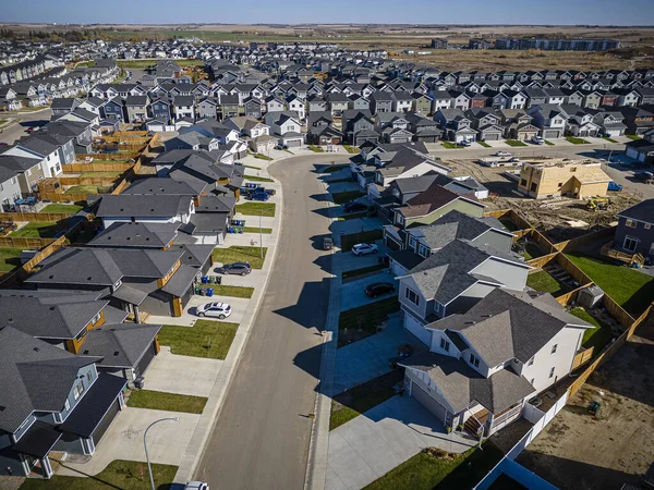 Elevated Drone View Rosewood Saskatoon Showcasing Its Residential Layout Green — Stock Photo, Image