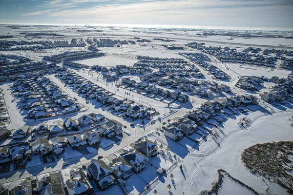 Verhoogde Drone Uitzicht Rosewood Saskatoon Presentatie Van Residentiële Lay Out — Stockfoto