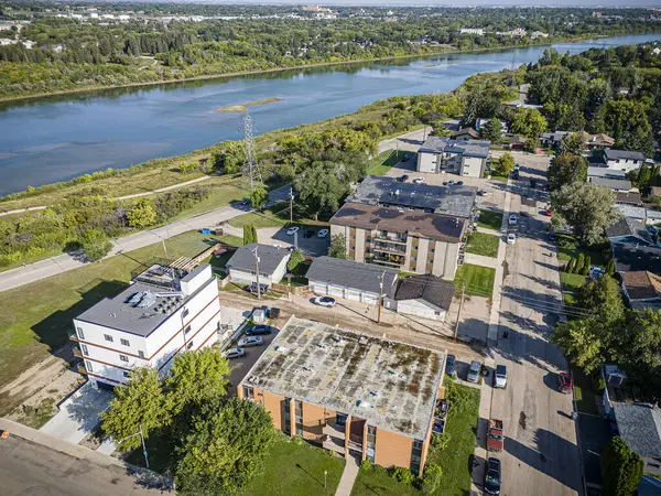 Image Drone Montrant Zone Exposition Saskatoon Connue Pour Communauté Dynamique — Photo