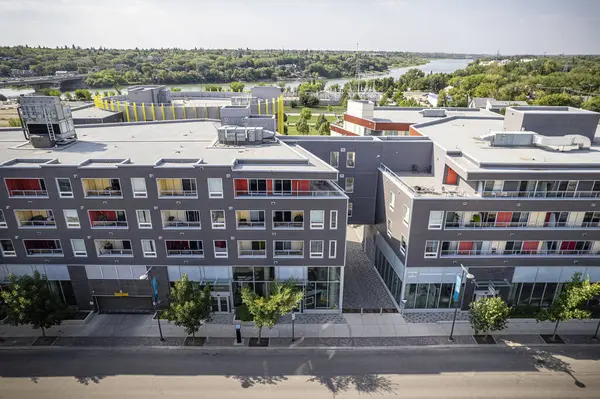 Image Drone Capturant Quartier Animé Historique Riversdale Saskatoon — Photo