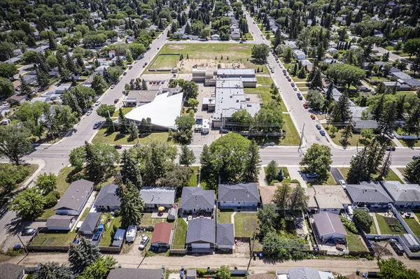 Drone Image Showcasing Charm Haultain Saskatoon Its Residential Areas Green — Stock Photo, Image