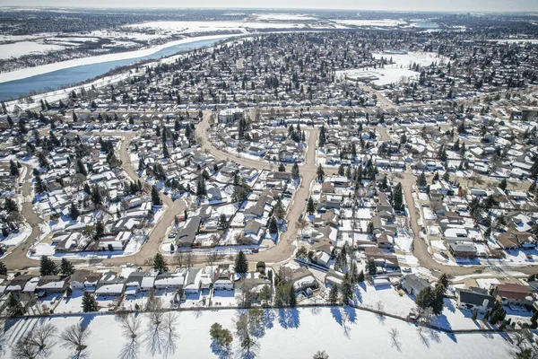 Luchtfoto Van Silverwood Heights Saskatoon Die Verleidelijkheid Weelderige Omgeving Onthult — Stockfoto
