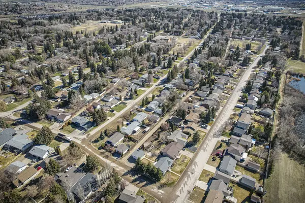 Imagem Drone Montgomery Saskatoon Capturando Seu Charme Residencial Layout Espaçoso — Fotografia de Stock