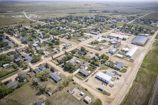 Drone Image Capturing Town Hanley Saskatchewan Showcasing Its Rural Charm Stock Photo