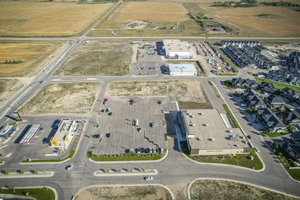 Drone Bild Fånga Staden Warman Saskatchewan Sommarsäsongen Belysa Dess Förorter Stockbild
