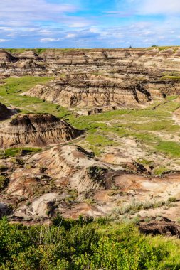 Kayalık, çorak bir arazi ve birkaç parça yeşil çimen. Gökyüzü açık ve mavi