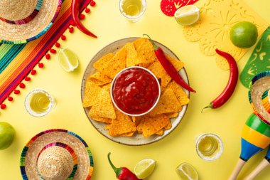 Partiye Meksika şapkası, panço ve marakas, artı tekila shot, limon dilimleri, acı biber, nacho cipsi ve salsa ile başlayalım. Cinco de Mayo kutlaması için mükemmel.!