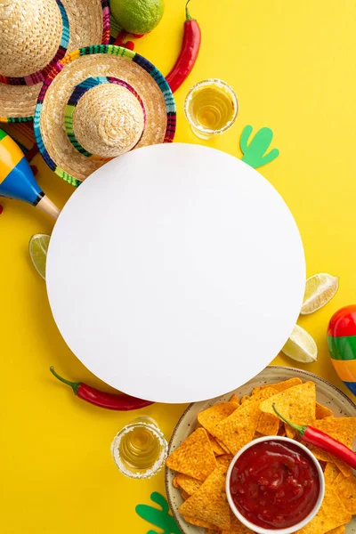 Mexican Holiday Concept Top View Vertical Photo White Circle Frame — Stock Photo, Image
