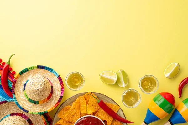 Cinco Mayo Concetto Celebrazione Top Piatto Lay Foto Sombrero Messicano — Foto Stock