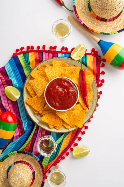 Brighten Your Cinco Mayo Festivities Vertical Top View Sombrero Poncho — Stock Photo, Image