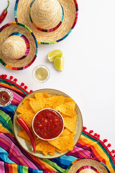Spice Things Cinco Mayo Inspired Vertical Flat Lay Mexican Hat — Stock Photo, Image